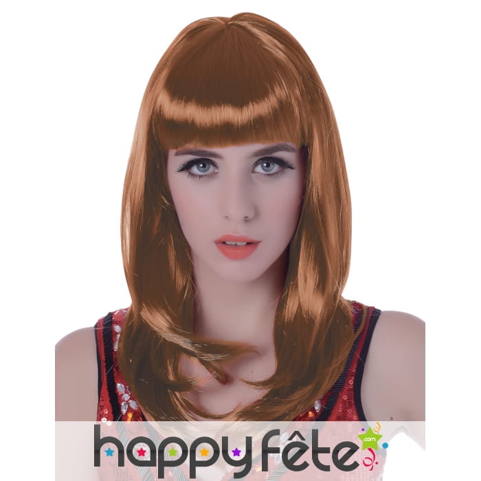 Perruque châtain mi-longue à frange droite