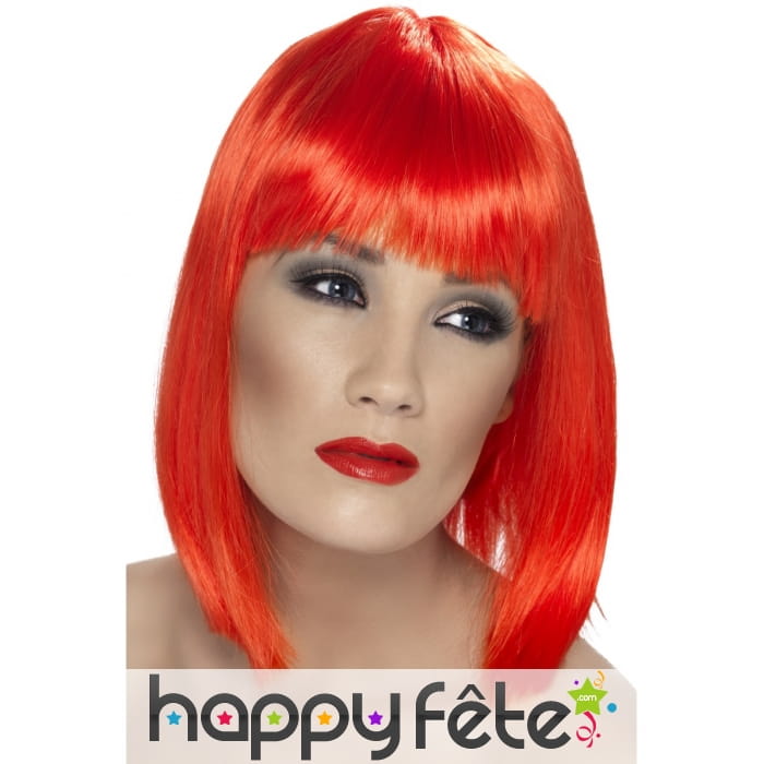 Perruque carré plongeant rouge fluo