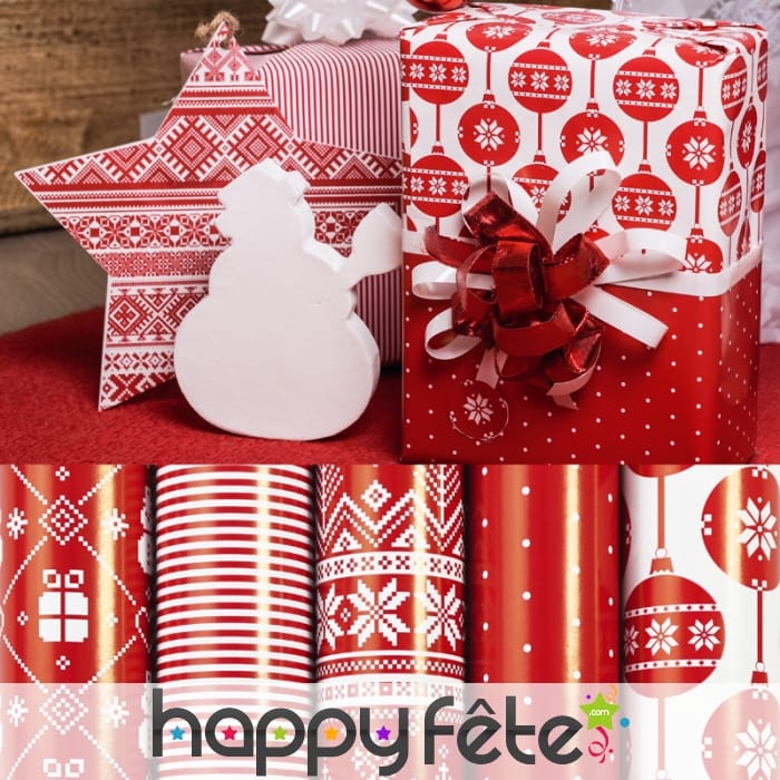 Papier cadeau rouge motifs de Noël