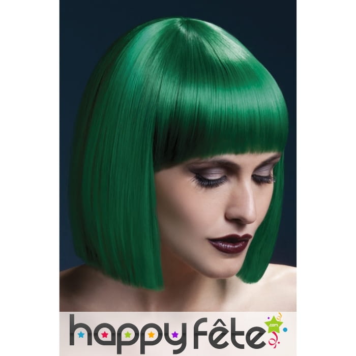 Perruque carré vert et frange. 30 cm