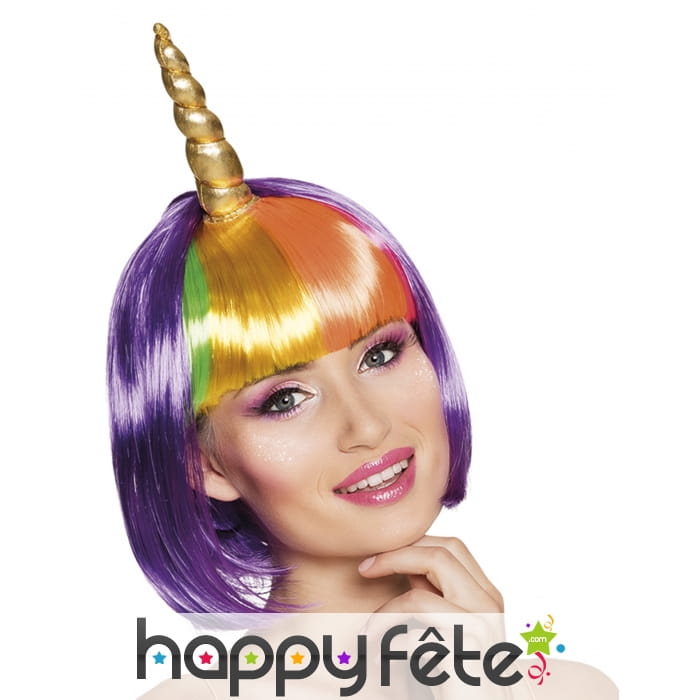 Perruque courte violette de licorne avec corne