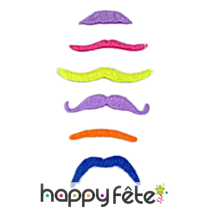 Pack de 6 moustaches fluos assort.