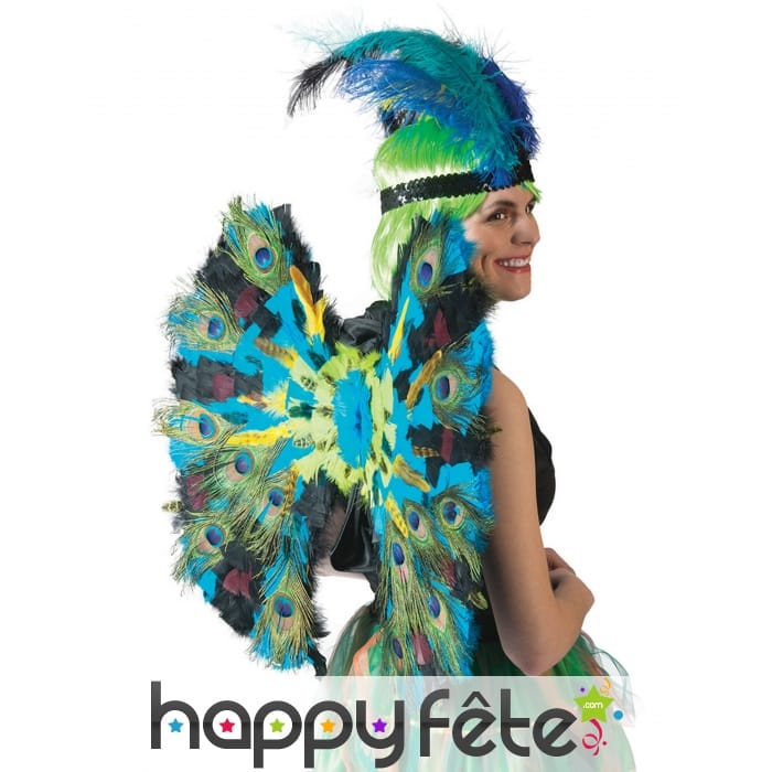 Paire d'ailes décorées de plumes de paon