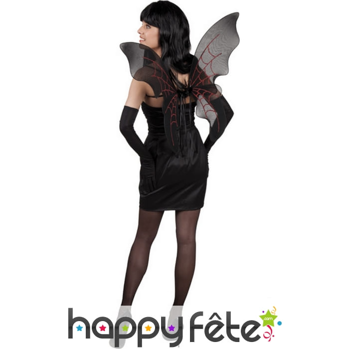 Paire d'ailes noires brodées de rouge, 62cm