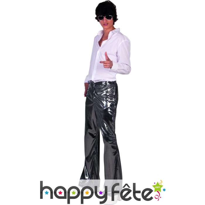 Pantalon disco argenté uni pour homme
