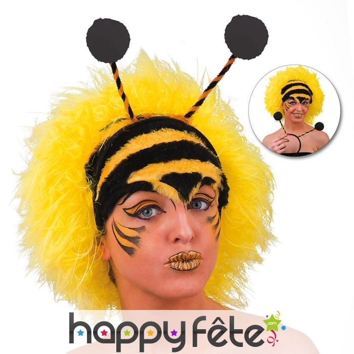 Perruque d'abeille jaune avec antennes