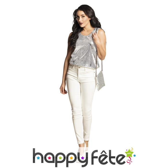 Pochette disco argentée avec sequins pour femme