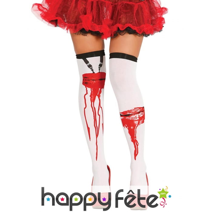 Paire de bas blanc avec coupures ensanglantées