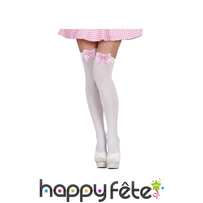 Paire de bas blancs avec noeuds rose vichy
