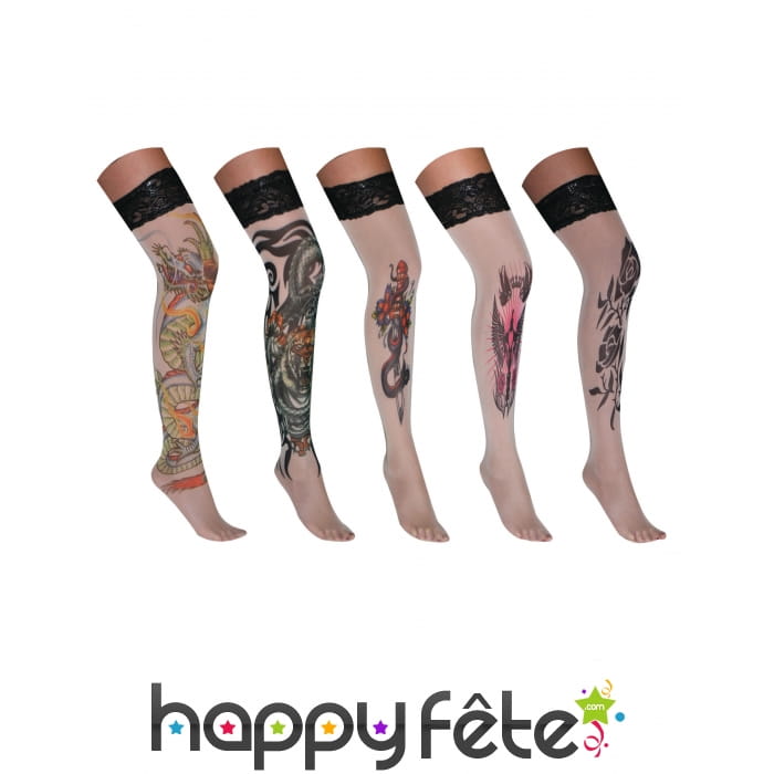 Paire de bas effet tatouage adulte