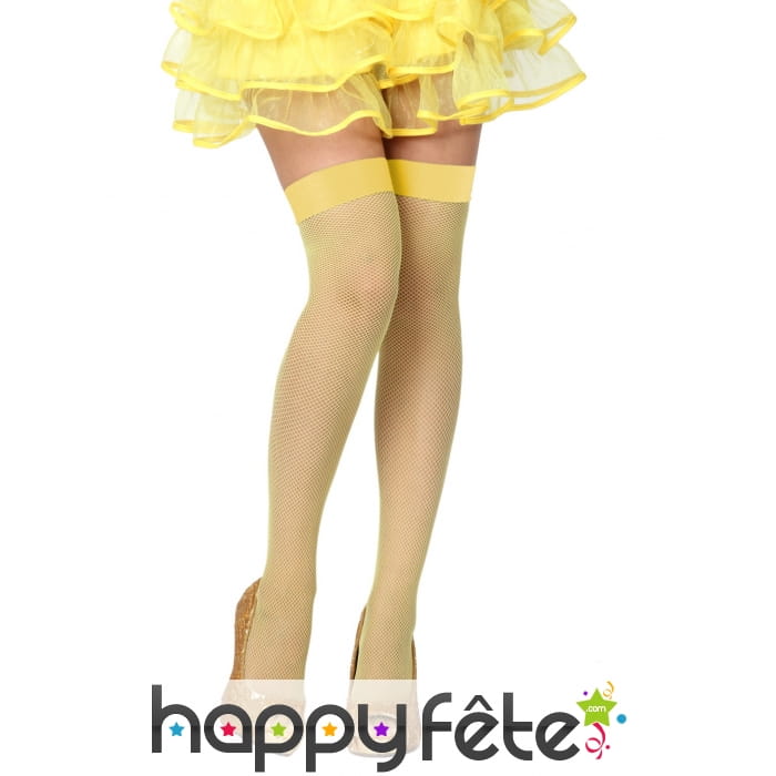 Paire de bas jaune résilles fines