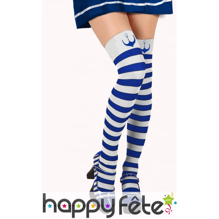 Paire de bas marins rayés bleus blancs