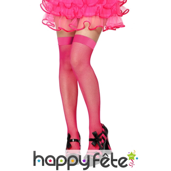 Paire de bas rose autofixant résille fine