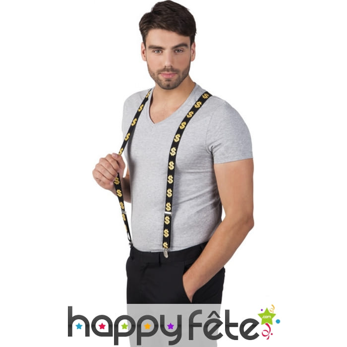 Paire de bretelles imprimé dollar doré