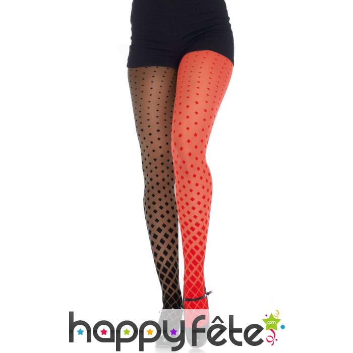 Paire de collants arlequin bicolore noir rouge