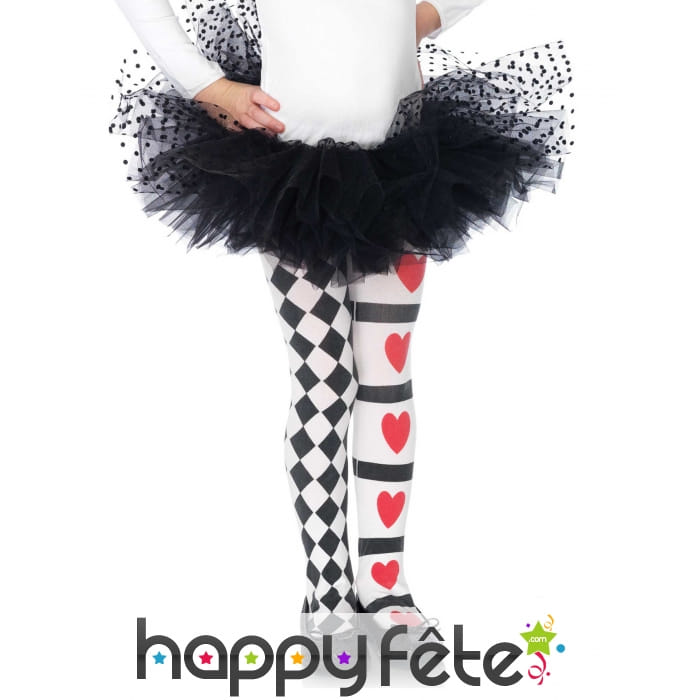 Paire de collants arlequin reine de coeur enfant