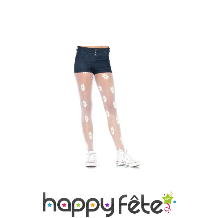 Paire de collants blancs marguerite en spandex