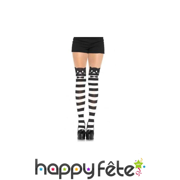 Paire de collants chat rayuré noir blanc
