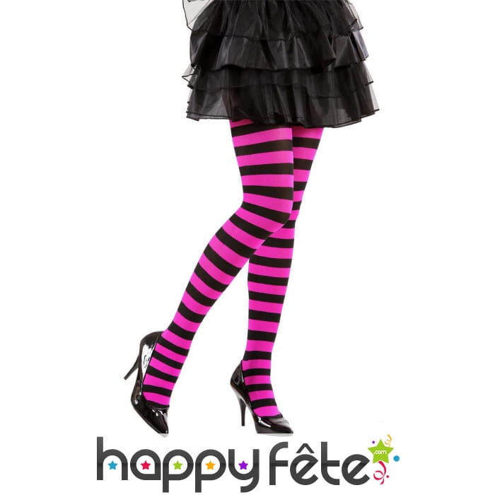 Paire de collants noir et rose rayé