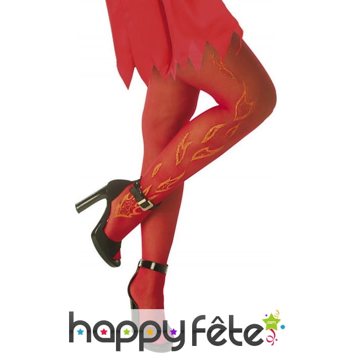 Paire de collants rouges décorés de flammes