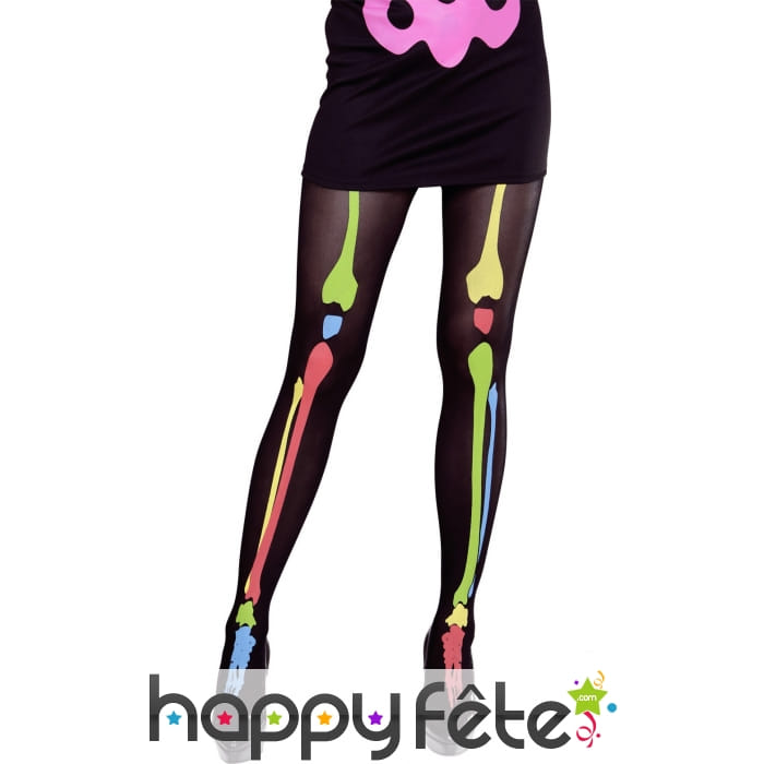Paire de collants squelette coloré