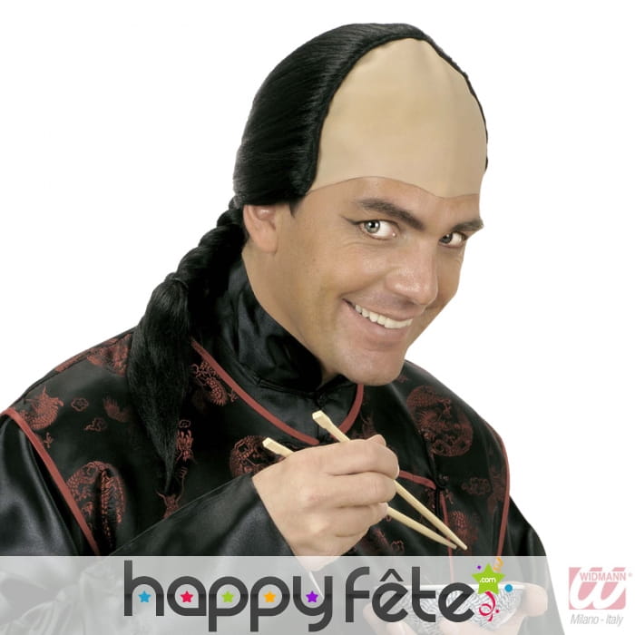 Perruque de chinois chauve avec longue tresse