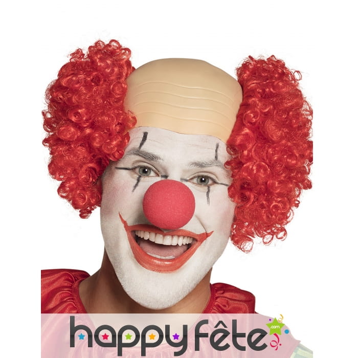 Perruque de clown crâne rasé avec cheveux rouges