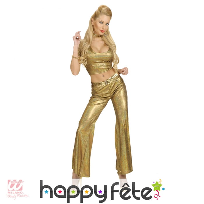 Pantalon disco doré holographique