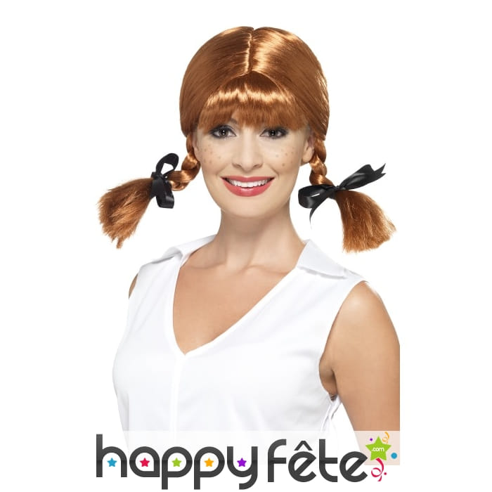 Perruque d'écolière avec deux tresses