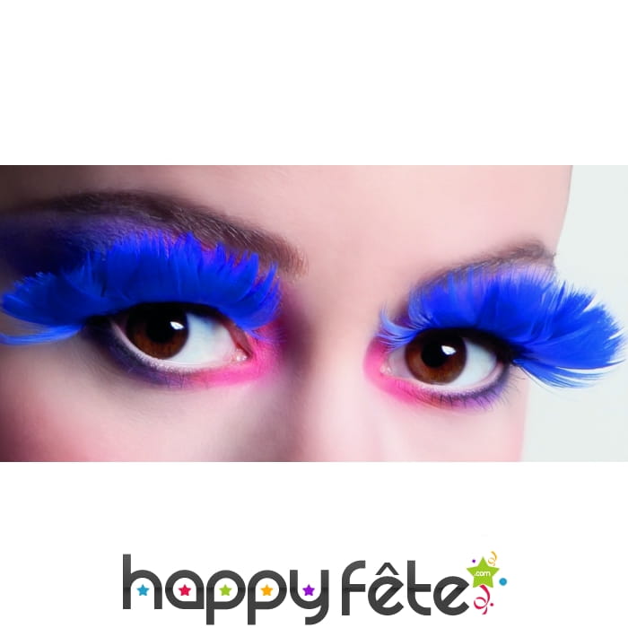 Paire de faux cils de plumes bleues