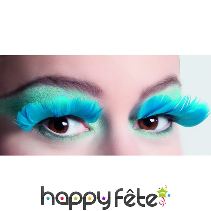 Paire de faux cils de plumes turquoise