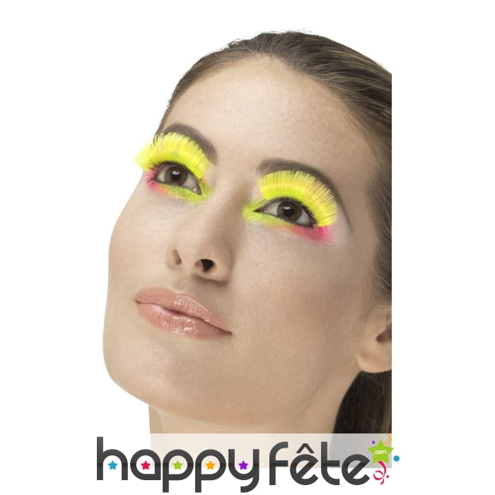 Paire de faux cils jaunes fluo années 80