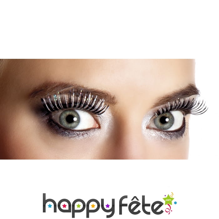 Paire de faux cils noirs et argentés