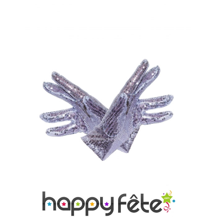 Paire de gants argentés pailletés courts