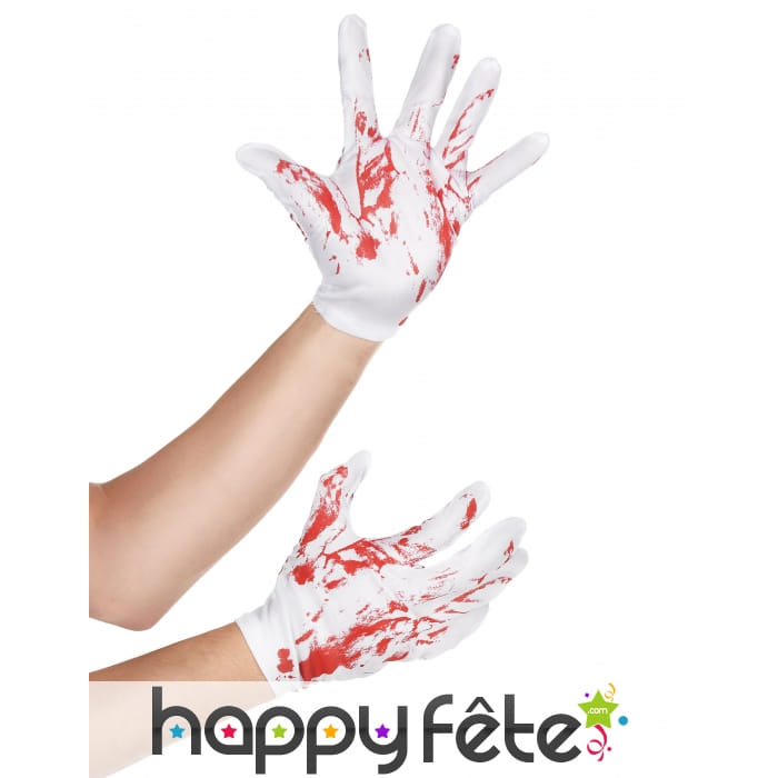 Paire de gants blancs courts ensanglantés