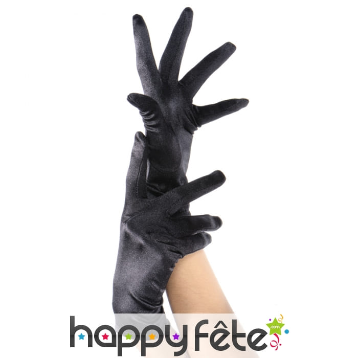 Paire de gants noirs élastiques satinés