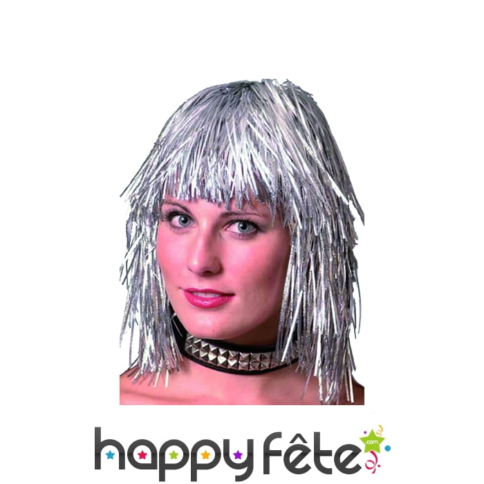 Perruque disco gauffrée argent
