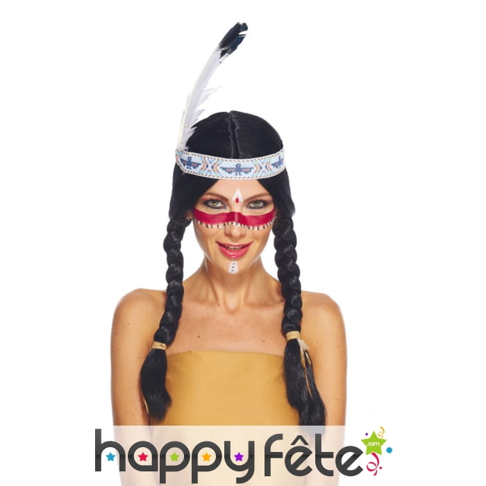 Perruque d'indienne noire avec bandeau