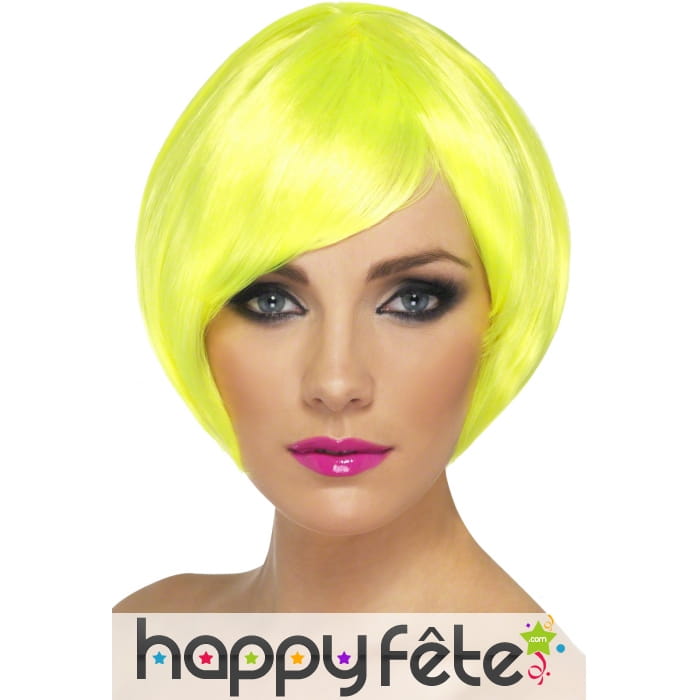Perruque disco jaune fluo