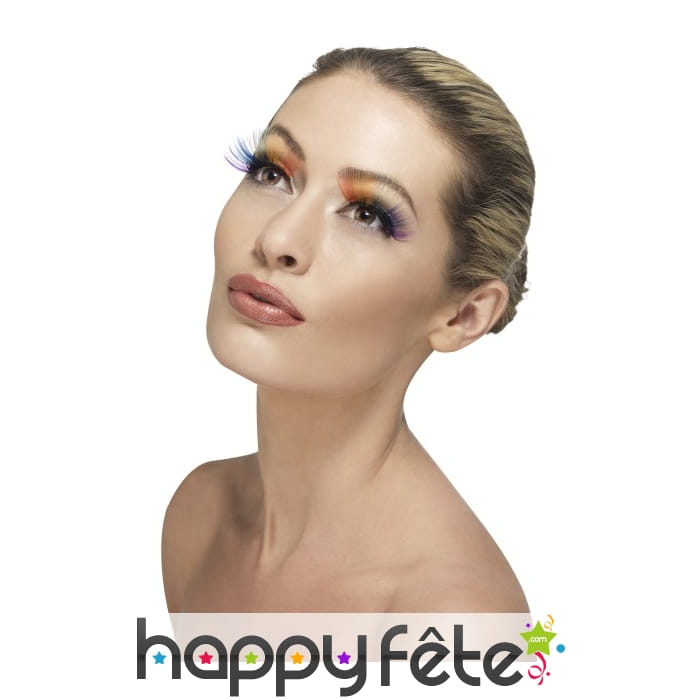 Paire de longs faux cils arc en ciel