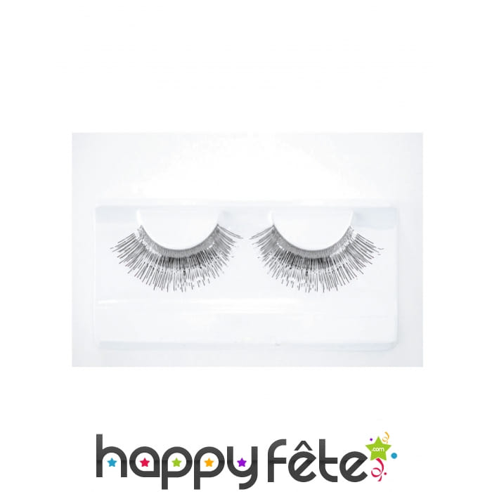 Paire de longs faux cils argentés