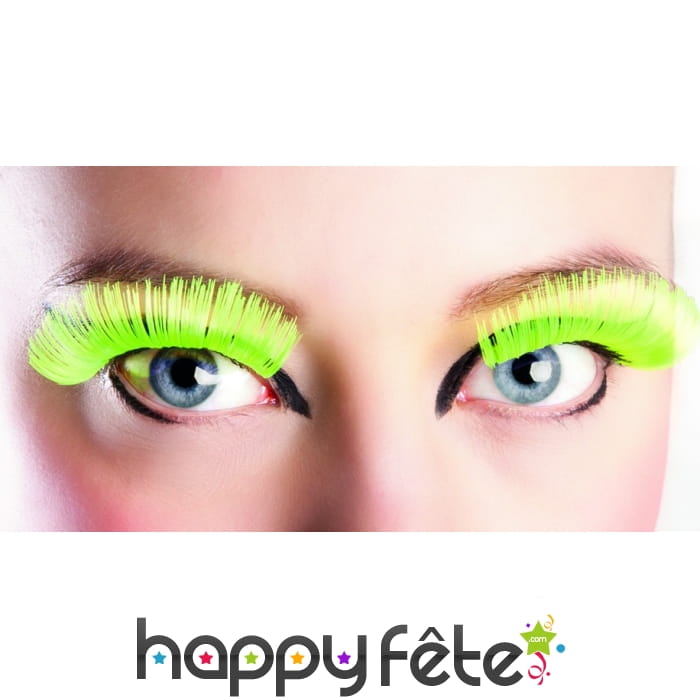 Paire de longs faux cils jaunes fluo