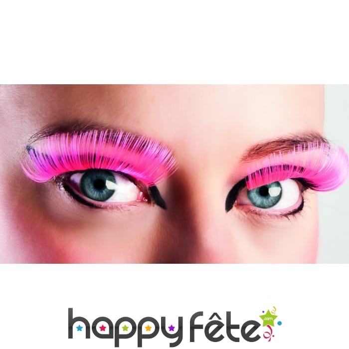 Paire de longs faux cils roses fluo