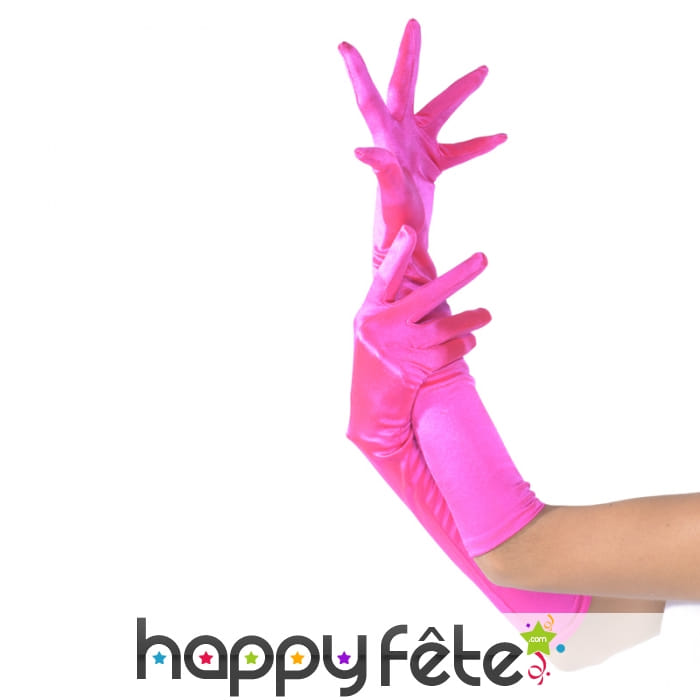 Paire de longs gants rose fuchsia stretch