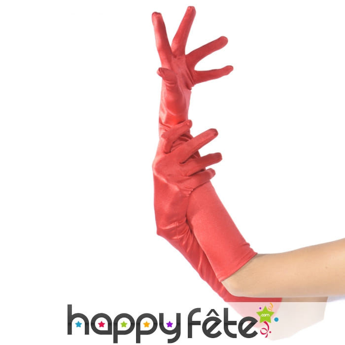 Paire de longs gants rouges élastiques satinés