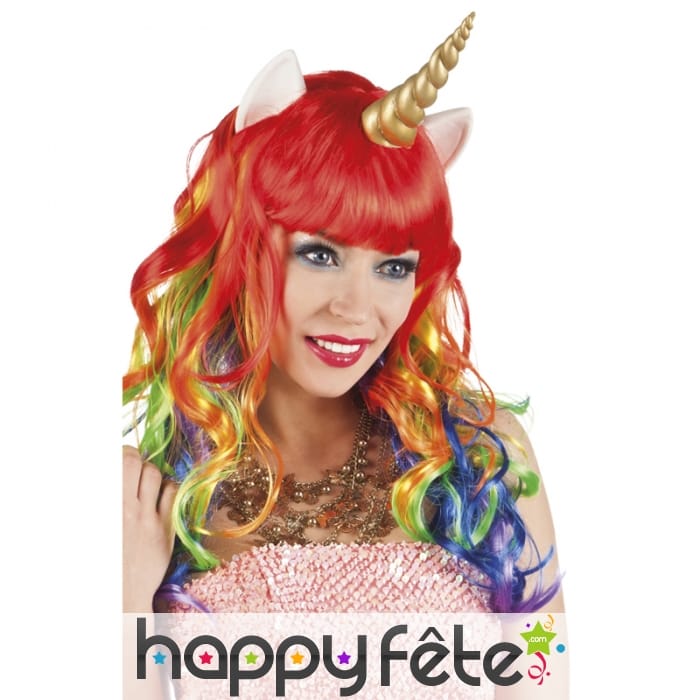 Perruque de licorne avec oreilles et corne