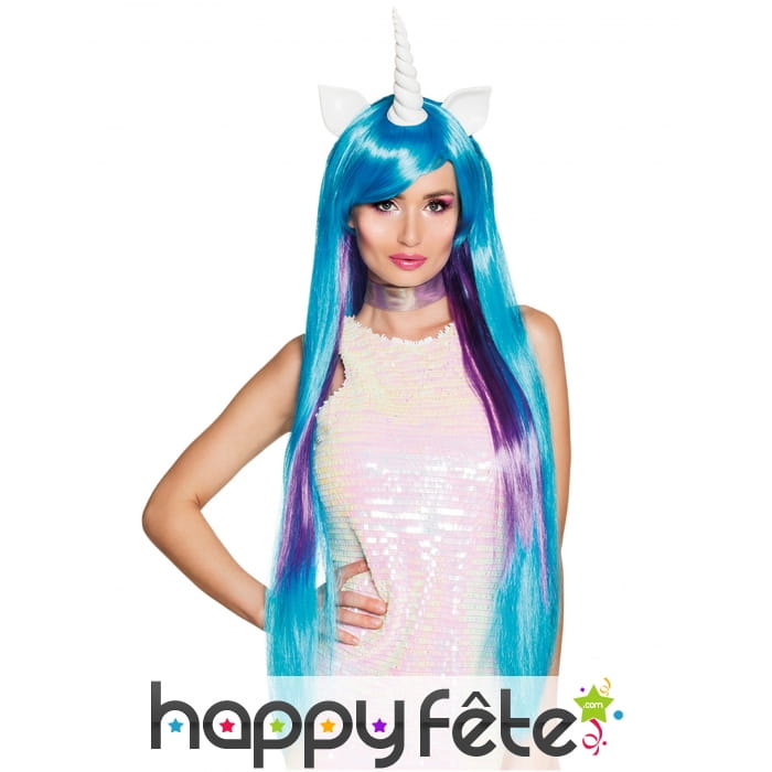 Perruque de licorne longue crinière bicolore femme
