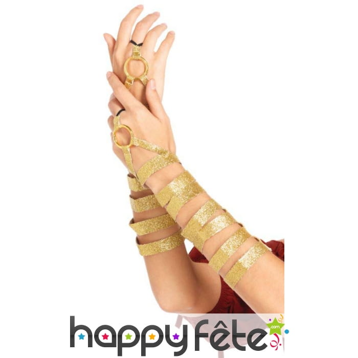 Paire de manchettes en lanières dorées
