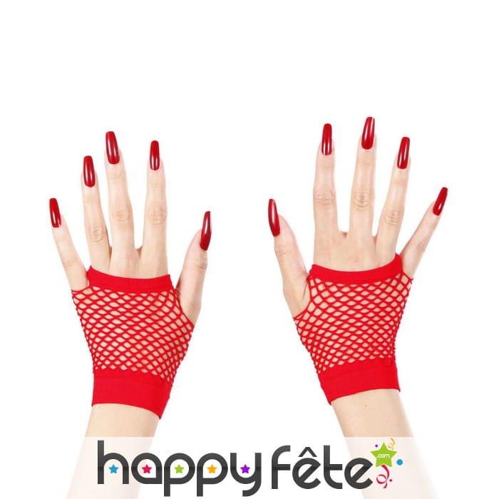 Paire de mitaines résilles rouges courtes