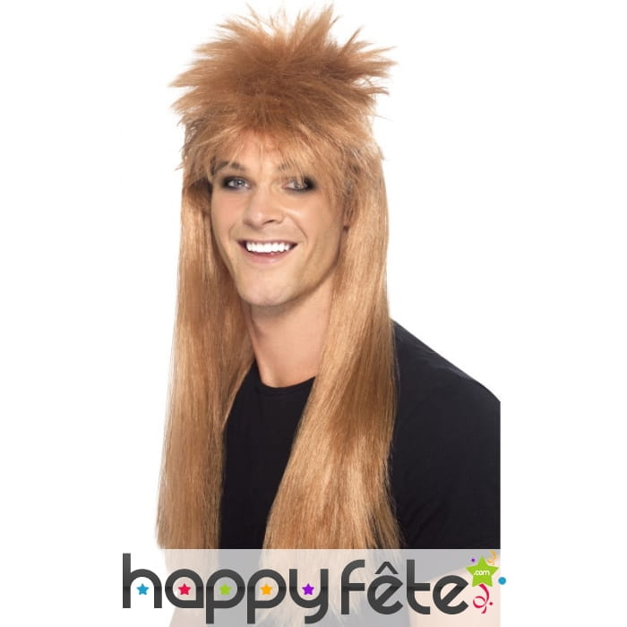 Perruque de rocker nuque longue brune